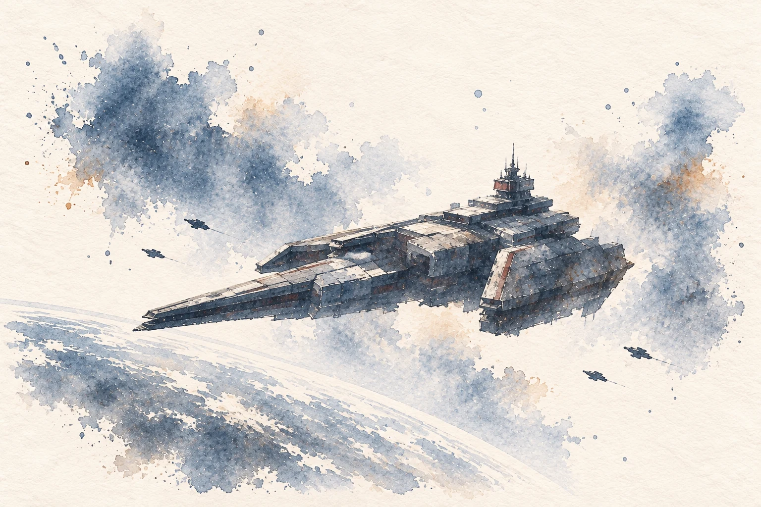Watercolor of the Roe dreadnought Jester above Tellus